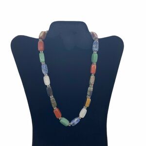 Beaded Necklace Natural Semi Precious Stones 20" Natural Stone Retro Statement